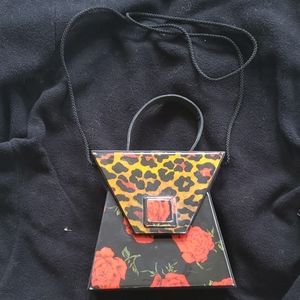 Cheetah and red rose evening bag